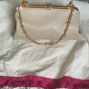Tory Burch Cleo Handbag Beige Clasp